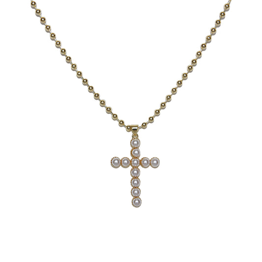 Pearle cross necklace